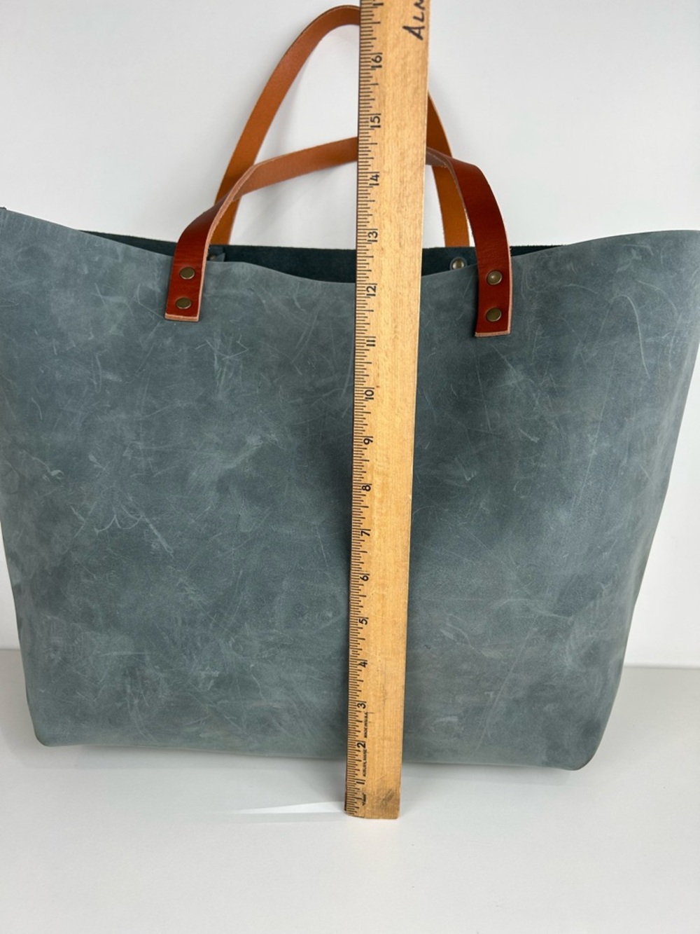 PORTLAND LEATHER LARGE SIZE SLATE BLUE GRAY TOTE BAG SHOULDER PURSE - Picture 3 of 13